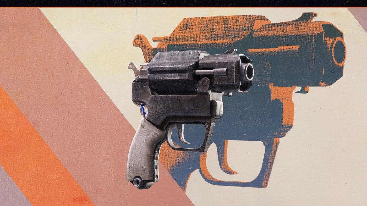 The Bantam, a snub-nosed revolver, on Embark's striped Frozen Trail art