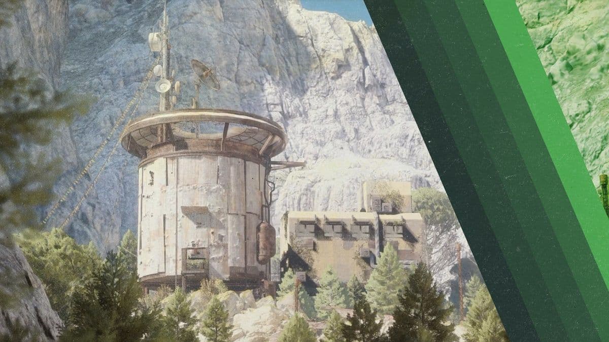 A round stone watchtower on a forested mountainside, the Outpost Raider Den extension