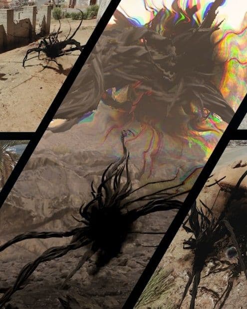The boss Mimic, a huge mass of black tendrils shimmering with rainbow distortion, from Gaijin's announcement art